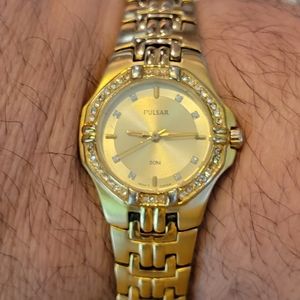Pulsar PTC390 Womens Gold-Tone Swarovski Crystals Stainless Steel Bracelet